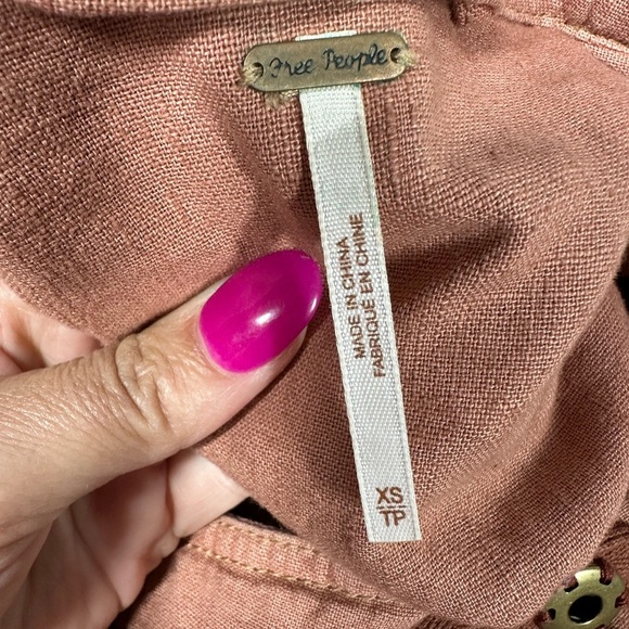 Free People Rosewood Linen Moto Style Jacket Zipper Pockets Snap Close XS - Picture 6 of 9